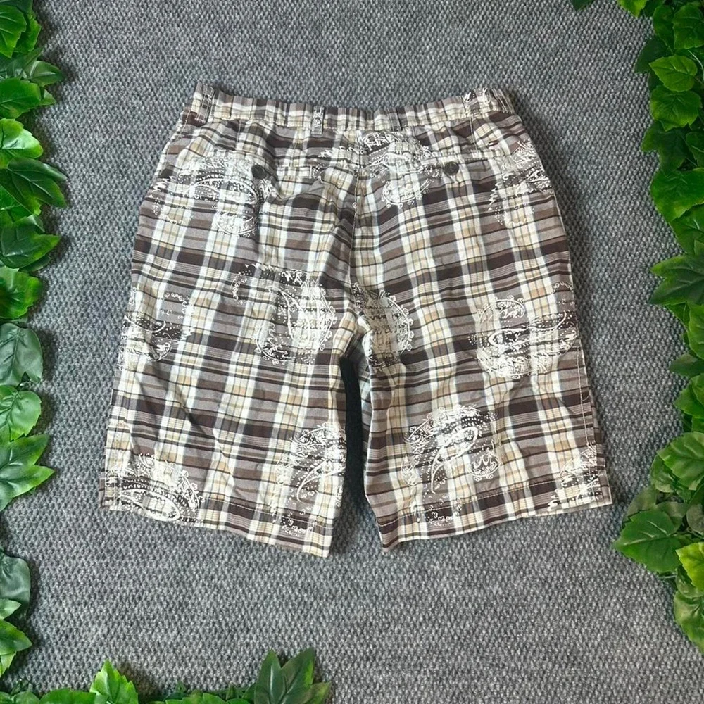 Tommy Hilfiger Y2K Plaid Paisley Shorts Brown Beige Size 34